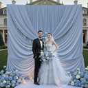50 ft x 12 ft Wrinkle Free Dusty Blue Backdrop Curtain for Parties, 10 Panels 12ft Polyester Dusty Blue Photo Backdrop Drapes for Graduation Birthday Wedding Party Stage Curtains