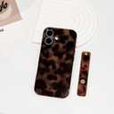 NITITOP Compatible with iPhone 16 Case with Wrist Strap Cute Stylish Leopard Aesthetic Tortoise Amber Design for Women Girls Men Soft TPU Shockproof Protective Cover - Brown Leopard