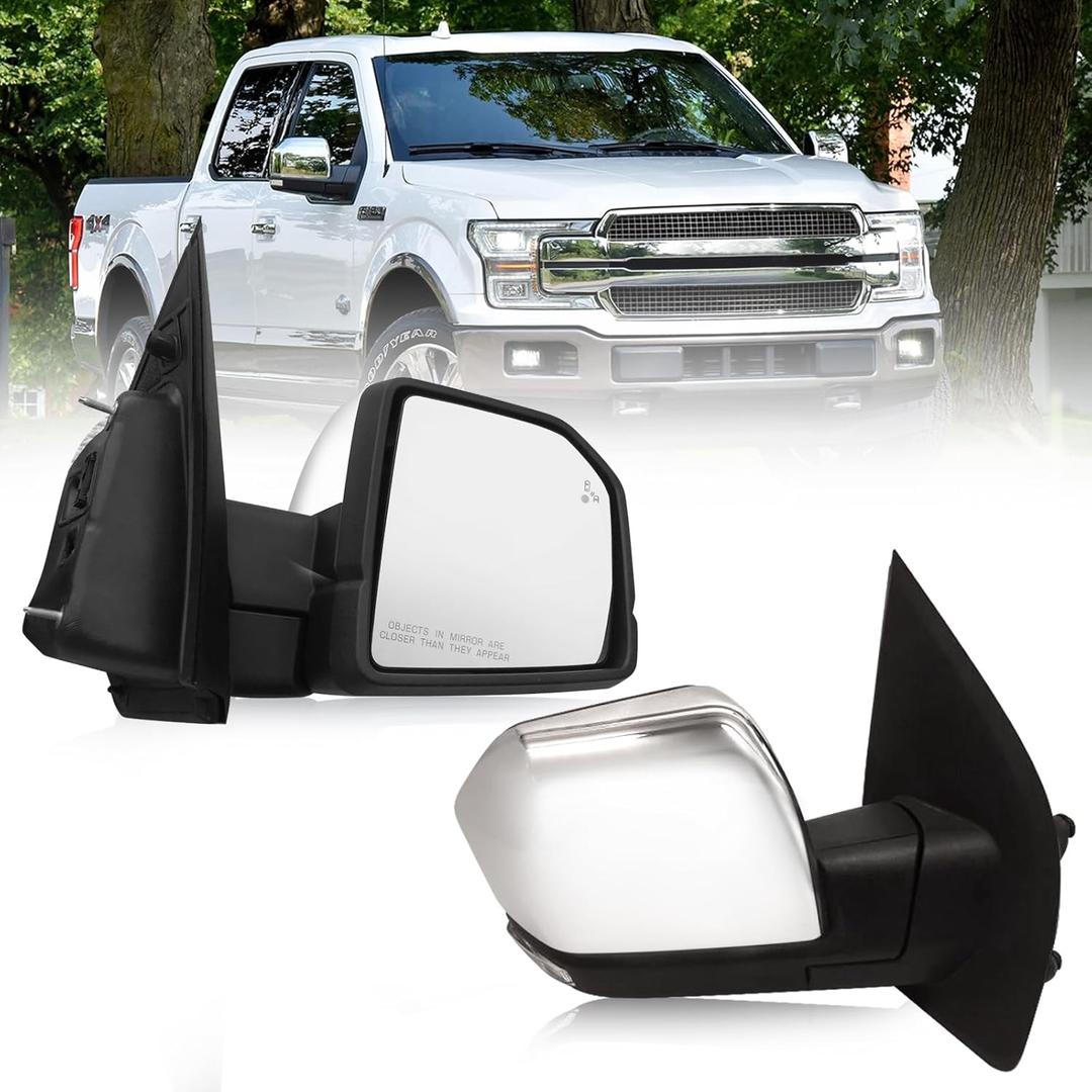 Right Passenger side Mirror with Power Glass,Heated, Puddle Lights, Blind Spot Detection, Turn Signal,Mirror Memory and Power Folding Fits 2015-2018 Ford F150 Replace FO1321528