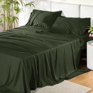 Bedsure Queen Sheet Set, Rayon Derived from Bamboo, Cooling Sheets, PureWoven, Breathable & Soft, Deep Pocket Up to 16 Inches, Hotel Luxury Silky Bedding for Hot Sleepers, Olive Green