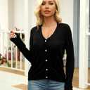 Women's Button Down Crew Neck Long Sleeve Lightweight Soft Knit Basic Casual Classic Fit Cardigan Sweaters (Black, XL)