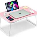 Foldable Lap Desk, Laptop Bed Desk, Portable Lap Table, Laptop Bed Table with Cup Holder & Tablet Slot & Lifting Handle for Working Writing Drawing & Eating - Baby Pink