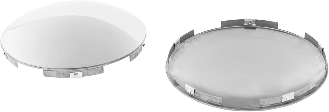 Semi Truck Hub Cap Cover - 5 Even Notched - for Front Wheel Universal Fit - 2 Pc Pack, Lip: 7/16" with pre-Installed Clips (Dome Top, Stainless Steel)