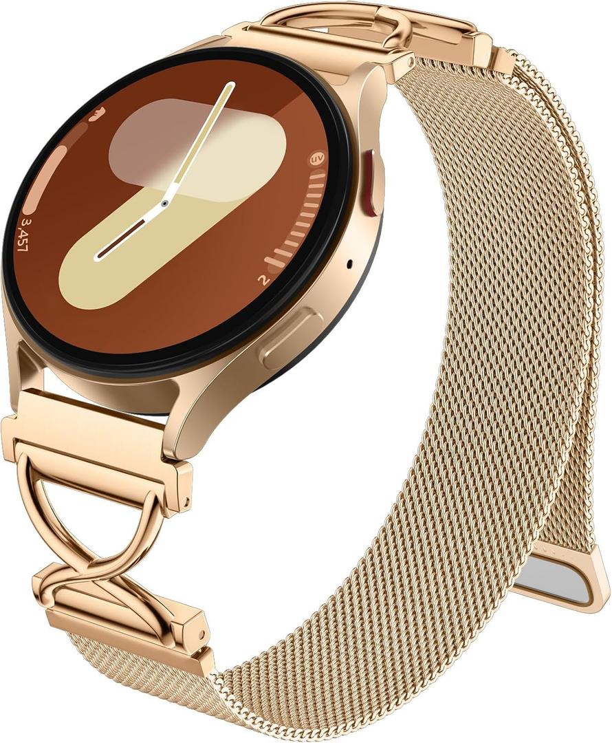 JKD Metal Bands Compatible with Galaxy Watch 7 6 5 4 Band 40mm 44mm, 20mm Watch Band X-Shape Stainless Steel Magnetic Mesh Loop Strap for Samsung Watch 4 6 Classic/Active 2/Watch 5 Pro Bands Women Men