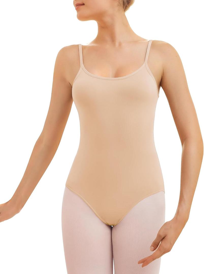 Stelle Women's Short Sleeve Leotard for Ballet Dance Costumes Scoop Neck Sleeveless Double Lined Bodysuit (Beige, M)