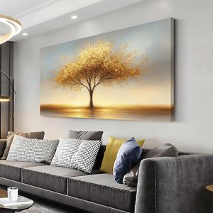 LAVIKARS Modern Tree of Life Wall Art for Living Room Office Golden Sunset Abstract Landscape Canvas Painting Prints Large Nature Artwork Home Kitchen Bedroom Decor (23x46 Inches)