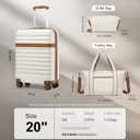 Kono 3-Piece Set 20in Expandable Carry-On Hardshell TSA Lock White, Carry-on travel set