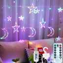 138 Led Curtain String Light Star Moon Icicle Light with 8 Lighting Modes with Timer Remote USB Operated Dimmable Fairy String for Window Wall Home Decoration (Multicolor)