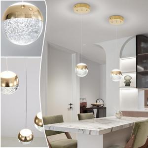 Pendant Lighting for Kitchen Island,1-Light Crystal Globe Chandelier,Gold Mini Globe Ceiling Hanging Light Fixture for Living Room Bedroom Kitchen