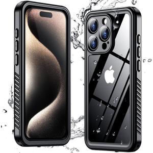for iPhone 15 Pro Max Case Waterproof,IP68 Waterproof and Built-in Screen Protector 360 Full Body Underwater Case Shock-Proof and Dust-Proof iPhone 15 Pro Max Case 6.7-inch Black