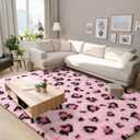 Living Room Area Rug - 5x8 Kids Room Fluffy Bedroom Pink Leopard/Cheetah Print Faux Fur Washable Carpet