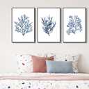 Large Framed Coral Wall Art, Navy Blue Coastal Ocean Life Prints, 24"x36"x3, 24" X 36" X 3pcs Framed