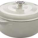 Lodge 6 Quart Enameled Cast Iron Dutch Oven with Lid  Dual Handles, Oven Safe up to 500F, Stovetop Compatible  Marinate, Cook, Bake, Refrigerate & Serve  Oyster White