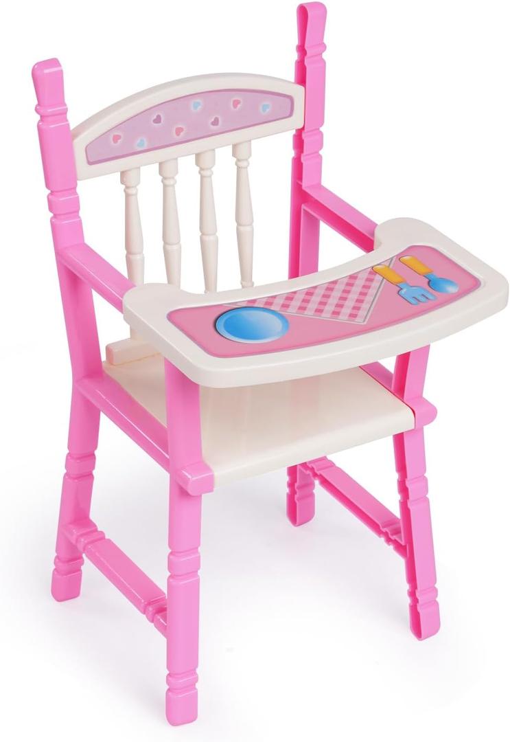 BABESIDE Baby Doll High Chair Toy Dining Chair for 10-12 Inch Dolls, Pretend Play Baby Doll Toy High Chair