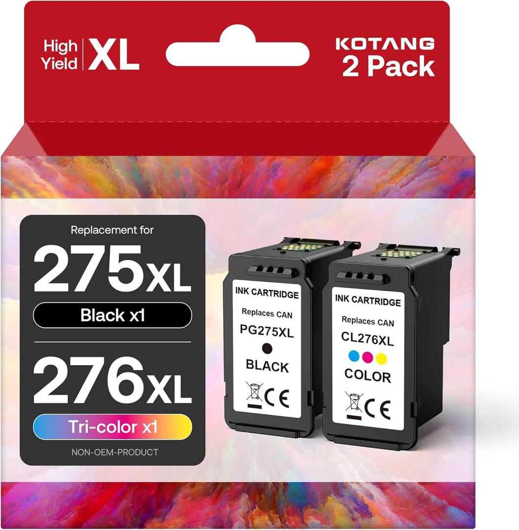 PG-275XL CL-276XL Ink Replacement for Canon 275 and 276 Ink Cartridges Remanufactured 275 276 XL Ink Work with TS3722 TR4720 TS3700 TR4700 TS3522 TR4722 TS3500 TS3720 TS3700 TS3520 TR4723 Printers
