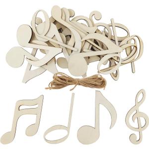 28 Pack 4 Inch Wood Musical Notes Crafts Unfinished Wood Musical Notes Cutouts Wooden Musical Notes Hanging Ornaments DIY Musical Notes Craft Gift Tags for Home Party Decoration Craft Project