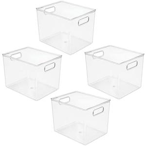 mDesign Plastic Storage Closet Organizer Bin, Container Bin for Entryway, Hallway, Linen, and Coat Closet - Organization for Clothing, Blankets, Toys, and Accessories, Ligne Collection, 4 Pack, Clear