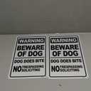 2 Pack Beware of Dog Signs, 12x8 Inch Reflective Aluminum "Dog Does Bite" Warning Sign, No Trespassing No Soliciting Metal Sign for Outdoor Yard Fence, Rustproof Waterproof with 4 Pre-Drilled Holes