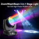 JCYWFLODY 19x15W Moving Head Light for Stage Lighting Effect, RGBW 4-in-1 LED Stage Light with Zoom Beam Wash, Auto DMX Control DJ Lights for Parties Wedding Disco Music Nightclub Show Bar, 1 Pack
