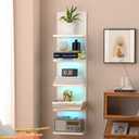 VIWODS 5-Tier Wall Shelf Unit with RGB Light, Floating Lack Shelf for Wall Storage, Wall Mounted Vertical Display Shelf for Bedroom Living Room Vanity, White (11.8"D x 7.1"W x 47.2"H)