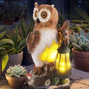 YHSOLAR Solar Garden Statue Outdoor, Owl Garden Statue with Solar Lantern for Outdoor Decorations, for Patio, Balcony, Yard, Lawn-Unique Gifts for Women, Mom