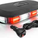 HLauto 700A Rooftop Emergency Strobe Lights Bar, 72 LED Red White Mini Beacon Safety Flashing Warning Traffic Lights Bar w/Magnetic Base for 12-24V Trucks, Construction Vehicles, Snowplow, Cars
