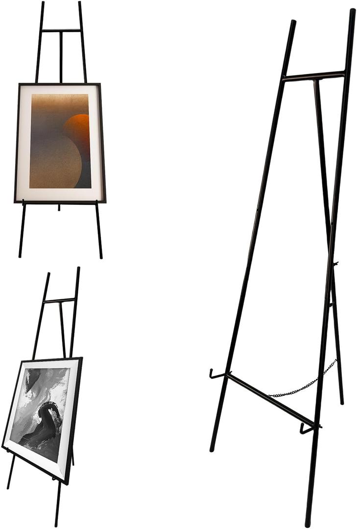 Iron Adjustable Arts & Crafts Easels,Metal Easel Stand with Chain Support for Mirror,58 Inch Floor Easels for Display Wedding Sign(Black)
