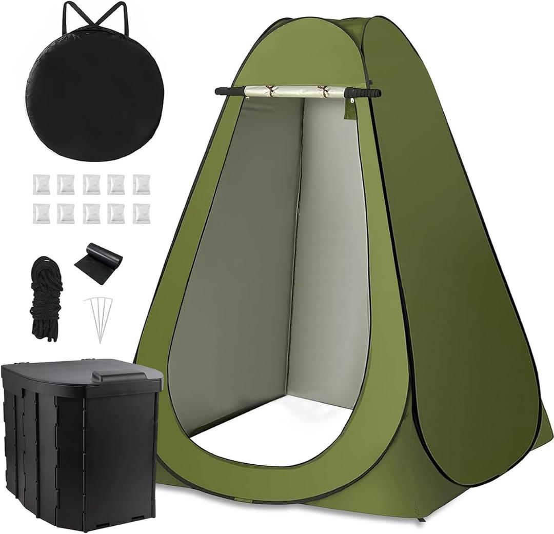 Portable Toilet Kit, Larger Size Portable Camping Toilet with Pop-Up Privacy Tent and Poo Gel Toilet Bags, Width of 4.93 Feet Tent Washable Outdoor Showers Changing Rooms