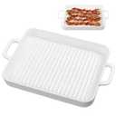 Bacon Cooker for Microwave Oven, Ceramic Microwave Bacon Tray, White Bacon Cooker Meat Rack for Oven, Square Baking Tray, Multi-Functional Microwave bacon Cooker, Microwave-Safe