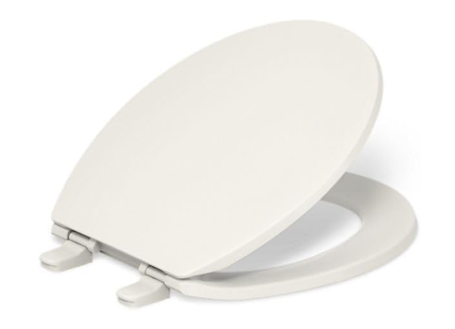 KOHLER 20111-96 Brevia, Slow Close Toilet Seat, Round Toilet Seat, Grip-Tight Bumpers Quick-Attach Hardware, Biscuit
