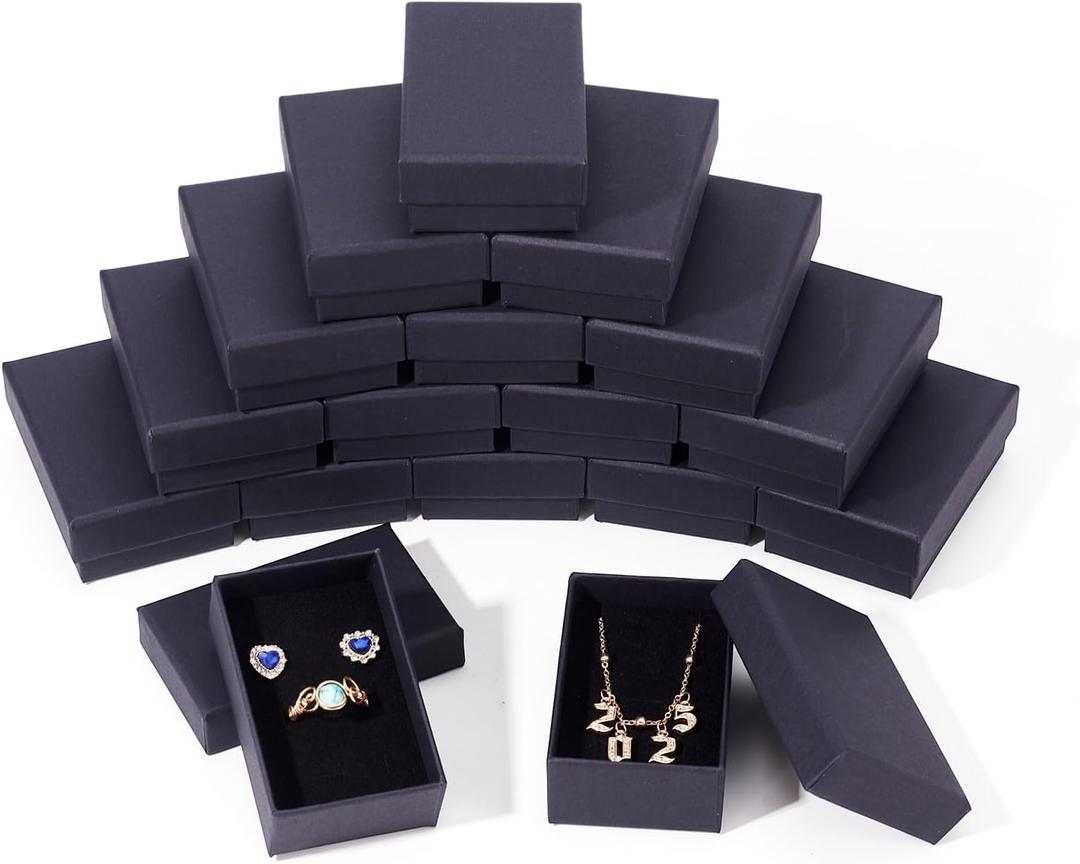 Craftdady 24pcs 3 x 2 x 1 Inch Small Gift Boxes Cardboard Jewelry Necklace Boxes Earring Pendants Boxes Black Rectangle Sponge Ring Boxes for Bracelet Jewelry Display