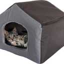 Dog House - Indoor Dog House with Removable Sherpa Cushioned Pad - Pet Bed for Small Dogs, Cats, or Kittens - Dog Houses by PETMAKER (Gray)