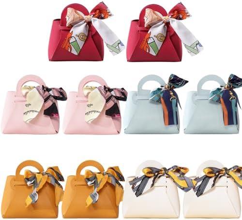 HOSDZOU 10 Pack Leather Wedding Candy Gift Bags,Party Favor Bags Box,Mini Purses Party Favors,Purse Gift With Handle Reusable Festivals Boxes For Birthday Christmas Halloween (C)