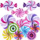 Outus 12 Pcs Candyland Hanging Paper Fans Candy Themed Classroom Decorations Lollipop Paper Fan Colorful Peppermint Ceiling Wall Decor for Halloween Candy Land Birthday Party Supplies (Pink)