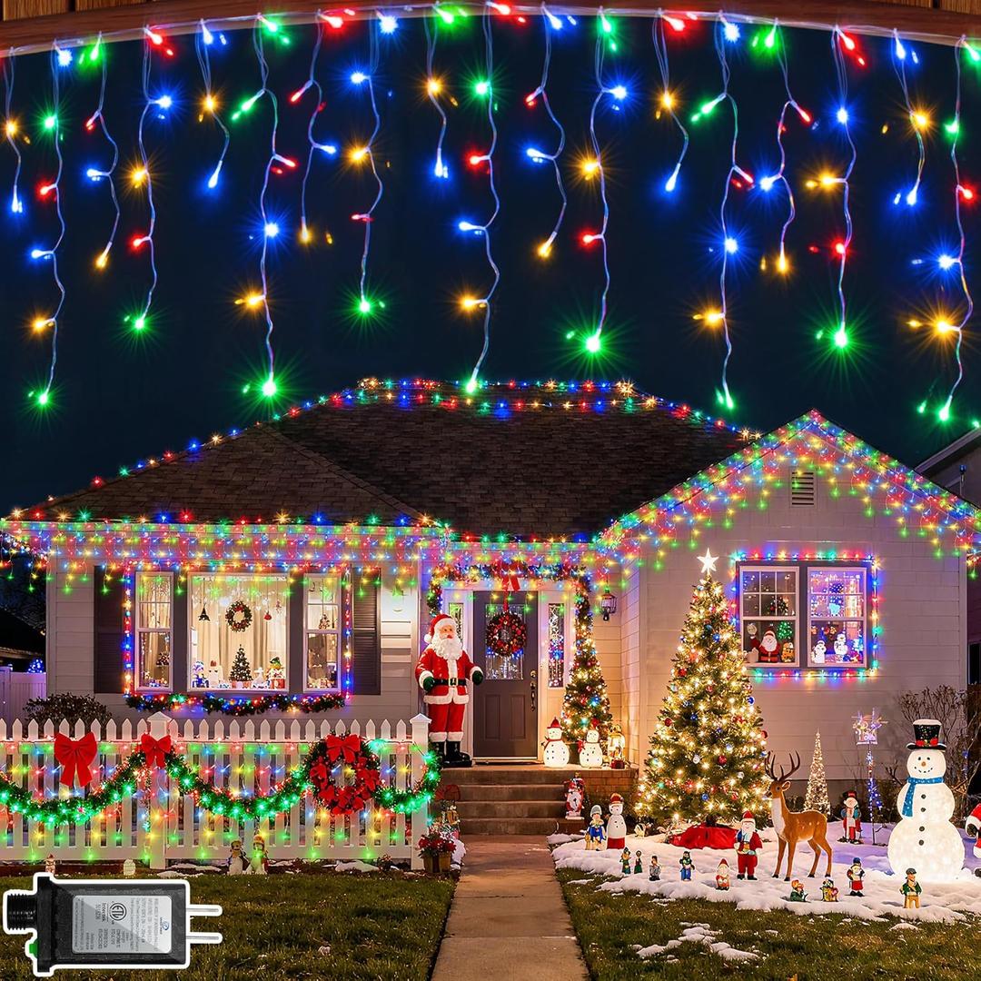 82FT 810 LED Outdoor Christmas Lights - 180 Ice Drops, 12 Modes with Timer Memory Dimmable, Waterproof Hanging Ice String Light for Holiday Wedding Garden Fence House Tree Outside Decor (Multicolor)