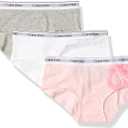 Calvin Klein Kids Girls' Modern Cotton Hipster Underwear 3-Pack (Small, White/Heather Grey/Strawberry Tie-dye)