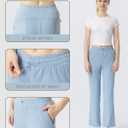 Women's Moisture-Wicking Crop Flare Pants - Shockcord Waist, Compressive Fabric & Side Pockets | Yoga,Fitness,Daily Use (Blue, M)
