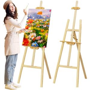 Nian Feng Wooden Easel for Painting, Large Floor Painting Stand for Adjnstable Height and Folding, 59-Inch, for Canvas Wedding Sign Poster, Art Easel for Adults and Teens (Natural)