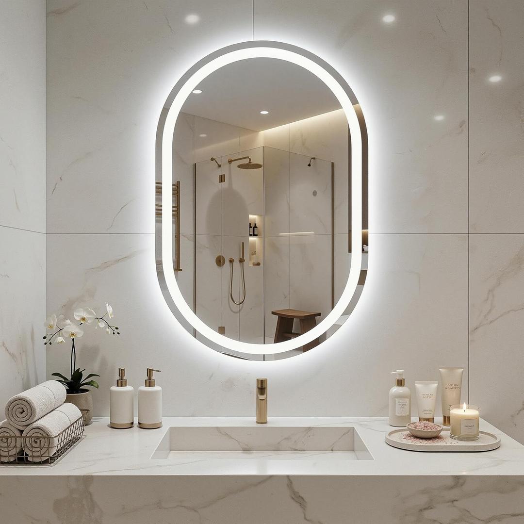 36"x 24" Oval LED Bathroom Mirror with Lights, Anti-Fog, Backlit Dimmable, 3 Colors, Frameless Lighted Bathroom Vanity Mirror for Wall with Memory Function, Shatter-Proof, Tempered Glass