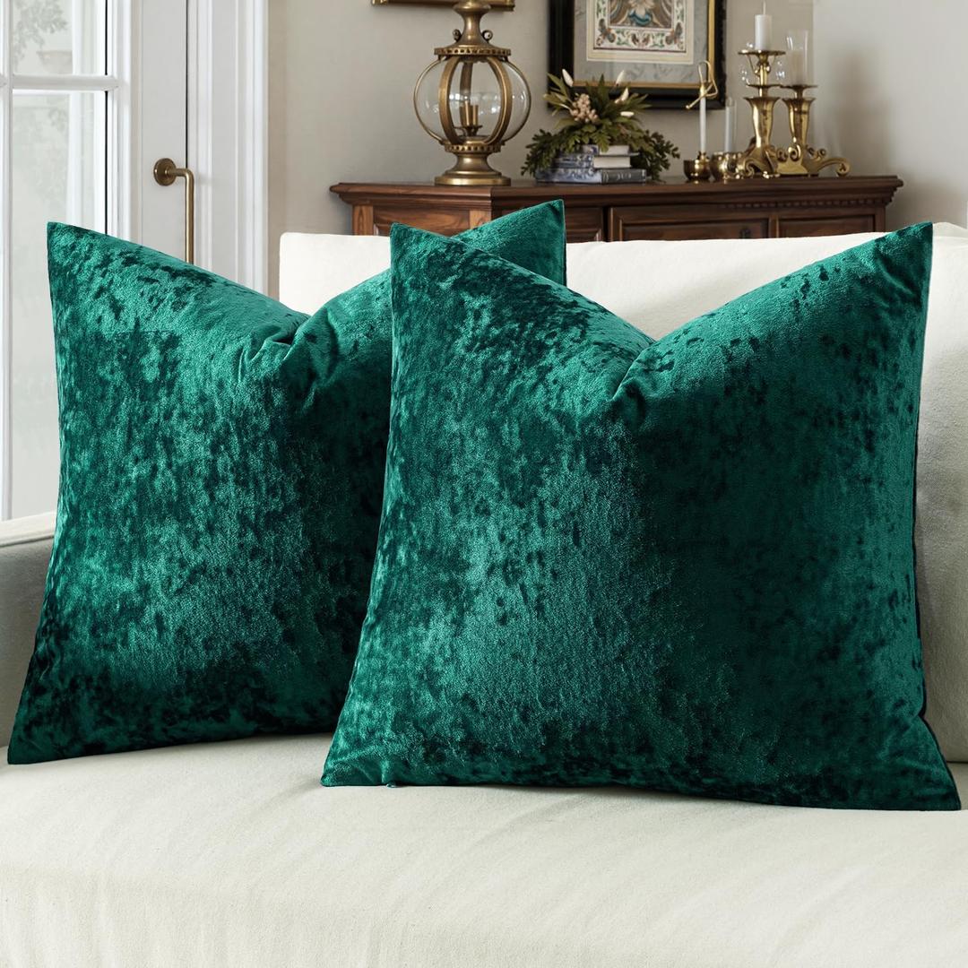 MIULEE Velvet Throw Pillow Covers Set of 2, Soft Neutral Decorative Spring Pillow Cases with Luxurious Textured Vintage Cushion Covers for Home Decor Couch Sofa Bed,Emerald Green 24x24 inch