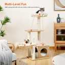 PEQULTI Cat Tree Modern Cat Tower for Indoor Cats,Multilevel Cat Play House with Large Condo, Spacious Hammock, Cozy Top Perch,Scratching Post and Dangling Balls M(18.9"L x 15.8"W x 42"H)