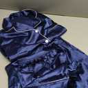 SWOMOG Womens Silk Satin Pajamas Set Long Sleeve Button Down Sleepwear 2 Piece Lounge Set Pj Set XS-3XL (Large, Deep Navy Blue)