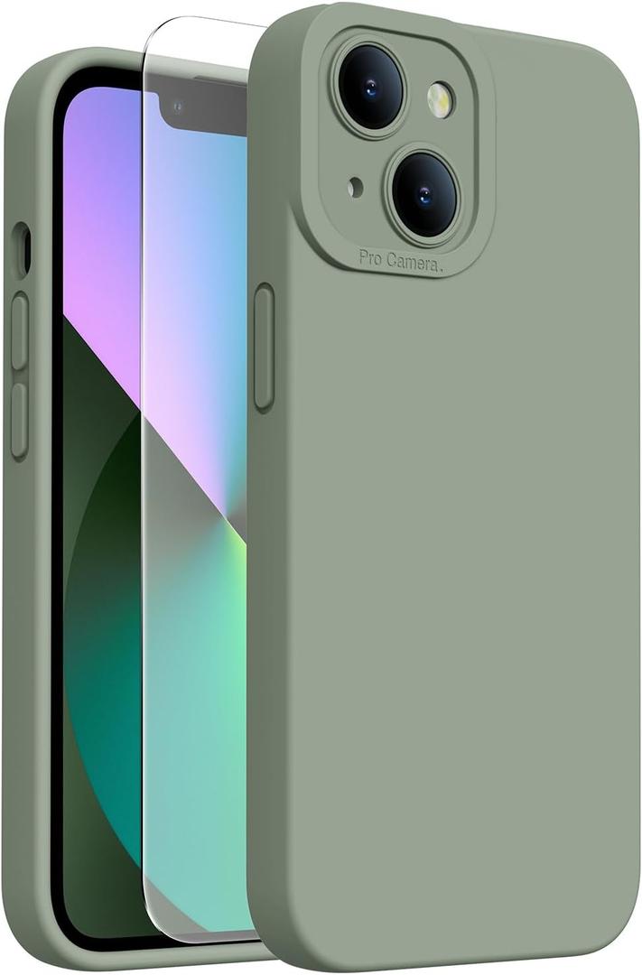 Magnetic for iPhone 13 Case with Screen Protector - Wireless Charging Compatible - Upgraded Camera Protection - Silicone Shockproof Protective Phone Case for iPhone 13 - Porcelain Blue