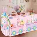 Oudain 2 Pcs Easter Table Tablecloth Decorations Bunny Train Table Cloth Decoration with Pastel Rabbit Eggs Gnomes Easter Party Favor for Picnic Dinner Outdoor Decorations Decor