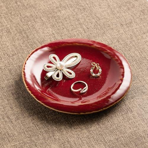 zerokyclan Ceramic Jewelry Tray Decorative Ring Holder and Trinket Dish for Women Wedding Engagement Birthday Gift for Her Jewelry Organizer Vanity Tray (red)