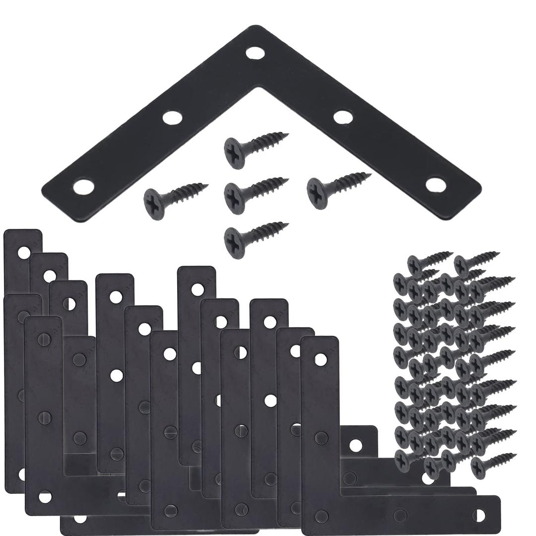 8PCS 3.23 x 3.23 L Shape Flat Metal Frame Bracket, 90 Degree Right Angle Corner Brace, Stainless Steel Mending Plate for Wood with 40PCS Screws (82 x 82 x 0.19 mm / 3.23 x 3.23 x 0.07 in)