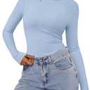 PRETTYGARDEN Womens Long Sleeve Shirts 2026 Ribbed Knit Slim Fitted Basic Tee Casual Going Out Tops Underscrubs Fall Clothing (Blue, S)