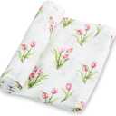 LollyBanks Baby Swaddle Blanket, 100% Muslin Cotton Muslin Blankets for Girls, Large 47 x 47 Inches Soft and Breathable Swaddles for Newborns, Gentle Baby Wrap Swaddle, Registry (Tulip Print)