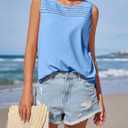 Imily Bela Womens Sleeveless Tank Tops Loose Fit Summer Flowy Dressy Casual Blouse Crewneck Pleated Front Beach Shirts (Blue, S)