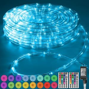 50Ft 375 LED Color Changing Rope Lights Outdoor with Plug & Remote Waterproof 21 Colors String for Bedroom Party Wedding Patio Garden Holiday Decoration (RGB 16 color)